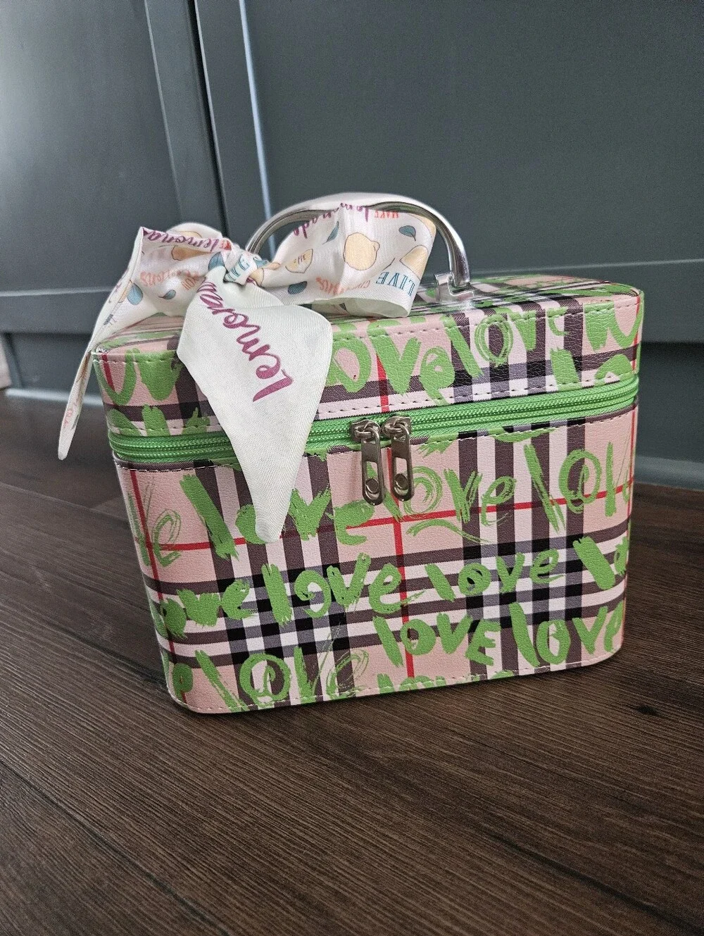 NEW Pink Plaid LOVE Train Case + Lemonade Twilly | Vanity Makeup Travel Case